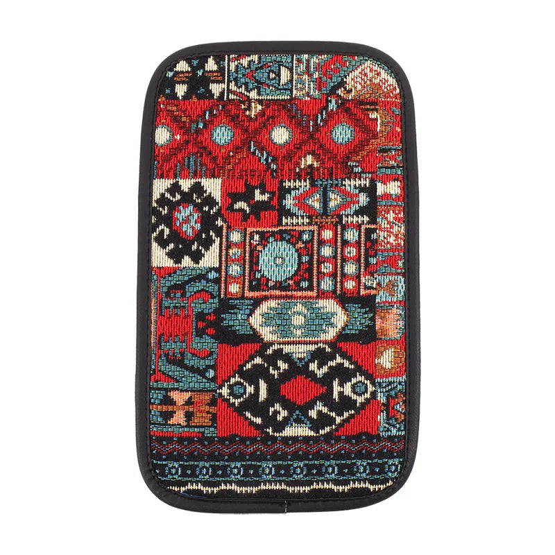 Car center armrest box decorative mat linen retro ethnic style cleaning mat ATS Car Design
