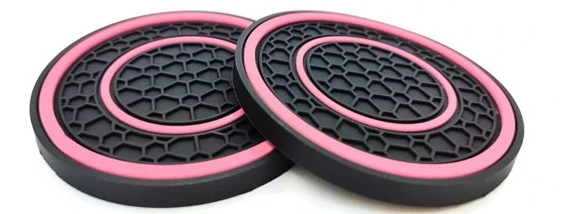 2pcs 7cm/2.75inch Car Center Console Anti Slip Pad Easy Clean Dustproof Coaster Pvc Double Circle Honeycomb Pattern Car Interior ATS Car Design