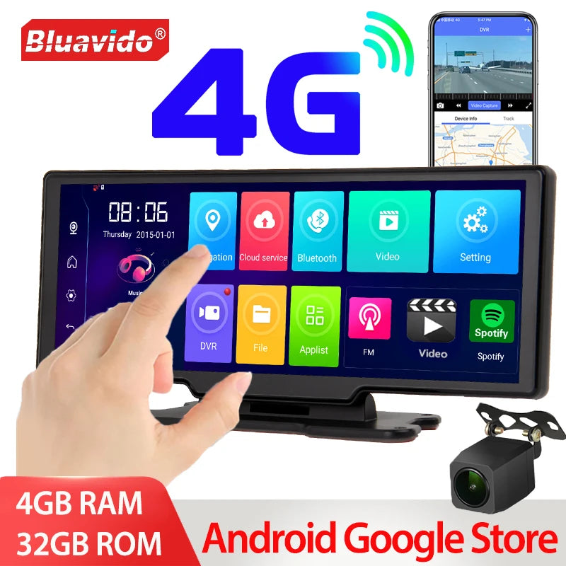 Bluavido 4G ADAS Android Dash Cam Car Dashboard Screen GPS Navigation Dual Camera FHD 1080P Car Video Recorder Night Vision DVR ATS Car Design