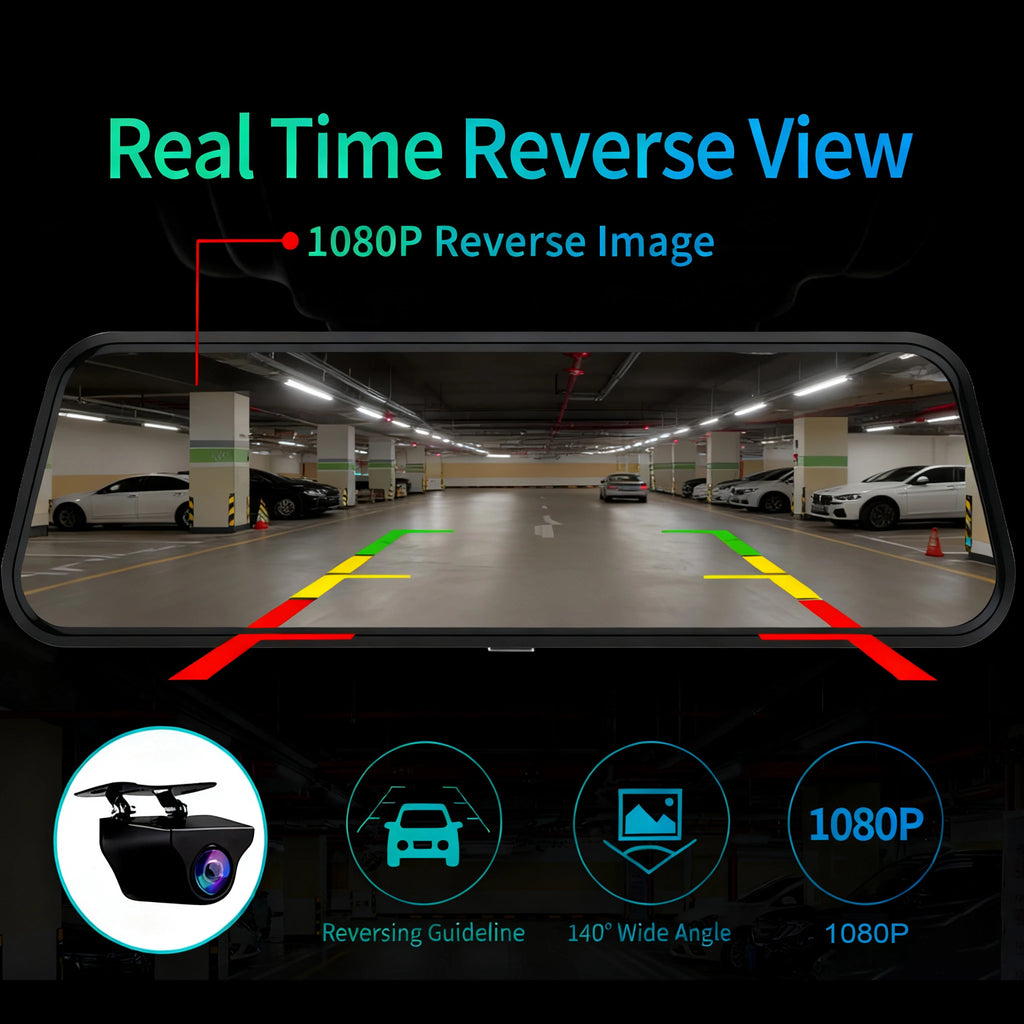 Acceo 4K Mirror Dash Cam Wireless CarPlay Android Auto Optional 1080P Rearview Camera 24H Parking Mode Loop Recording Car Camera ATS Car Design