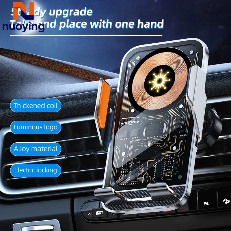 Fast Charging Universal Car Wireless Charging Phone Holder, Transparent Visible Design, Secure Air Vent Clip for All Smartphones ATS Car Design