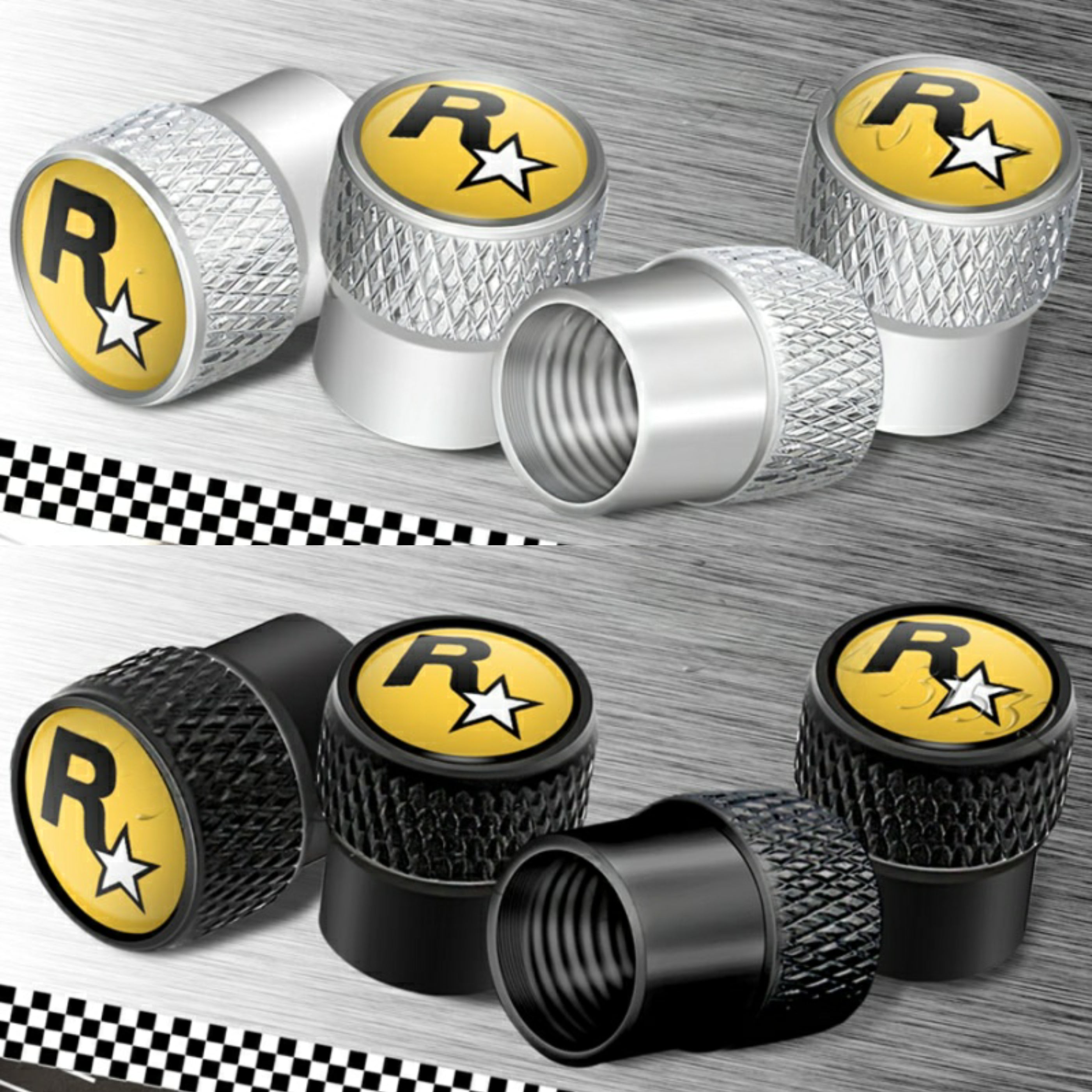Rockstar R* Style Tire Valve Caps – Universal Aluminum Air Valve Covers