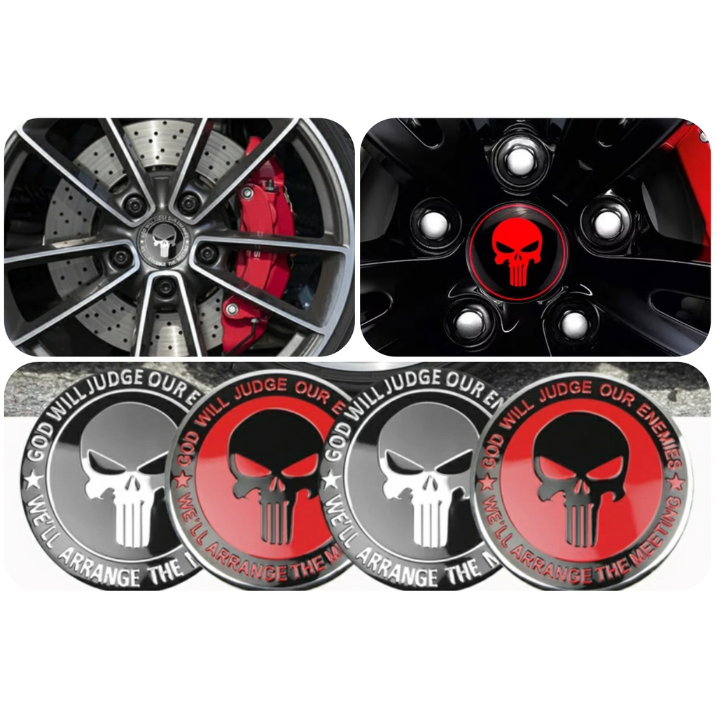 Punisher Style Wheel Center Cap Stickers – 3D Hub Cap Emblem Set