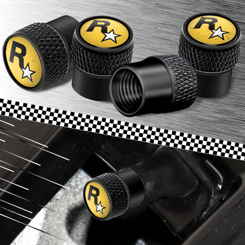 Rockstar R* Style Tire Valve Caps – Universal Aluminum Air Valve Covers